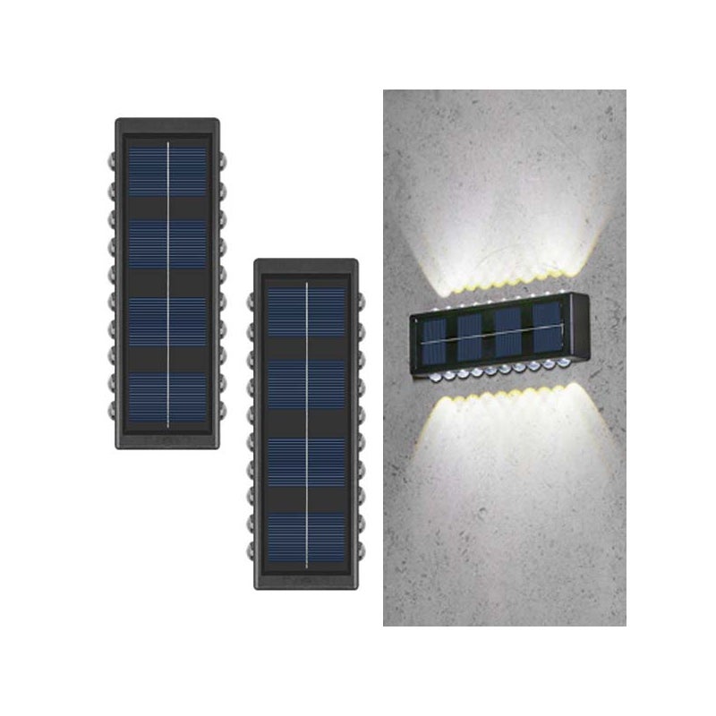 2x Lampa Solarna Ścienna - 20 LED, Reflektor Washlight, Światło Góra/Dół, Białe światło, Wodoodporna na zewnątrz do Ganku