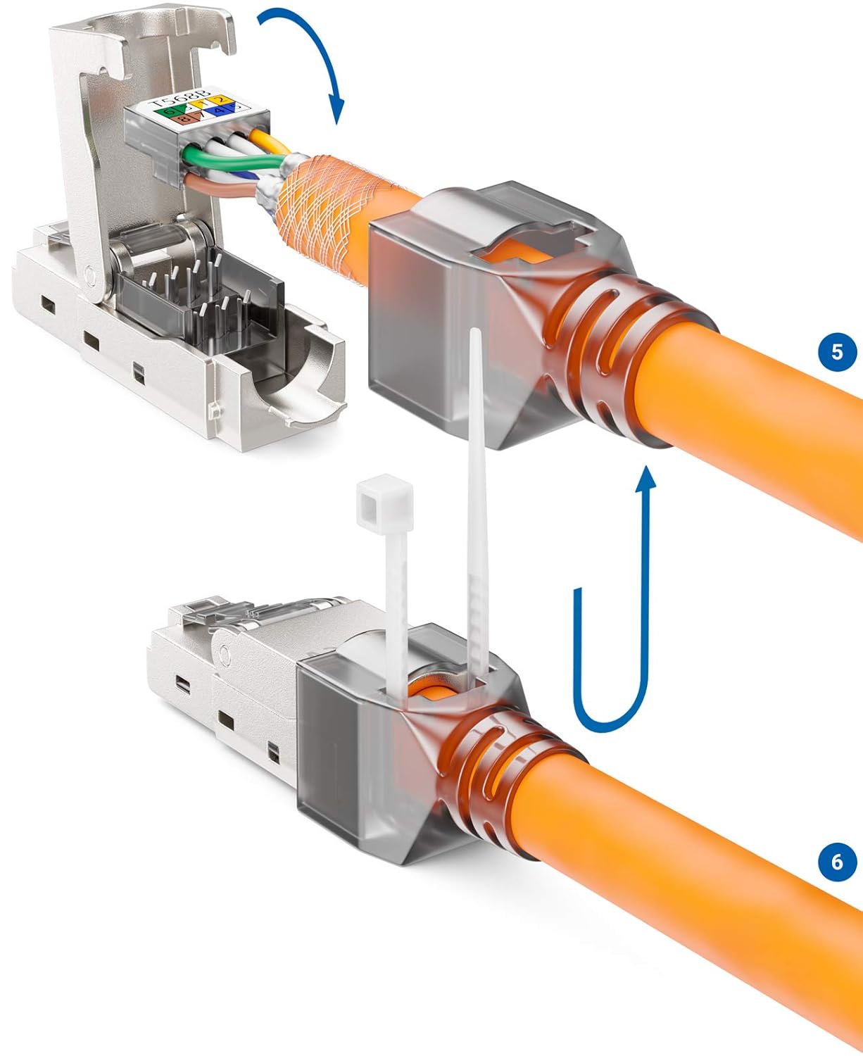 4x CAT 6a Connecteur Réseau RJ45 Sans Outil avec Connexion LSA pour Câbles D'installation Rigides Câble LAN Blindé 10 Gbit/s Boîtier Métallique CAT6a - 6