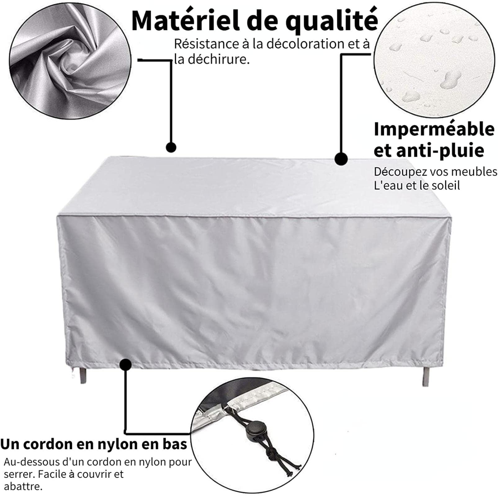 Housse de protection rectangulaire pour meubles de jardin, imperméable, anti-poussière, anti-UV, pour chaise ou table de jardin (230x165x80cm) - 3