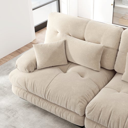 Canapé d'angle, canapé en U pour salon à 3 place avec pouf amovible, en tissu, beige - 8