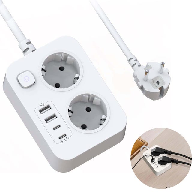 Mini Multiprise 2pcs Multiprise 6-en-1 avec USB-C 20W, Protection Surtension, 2 Prises ...
