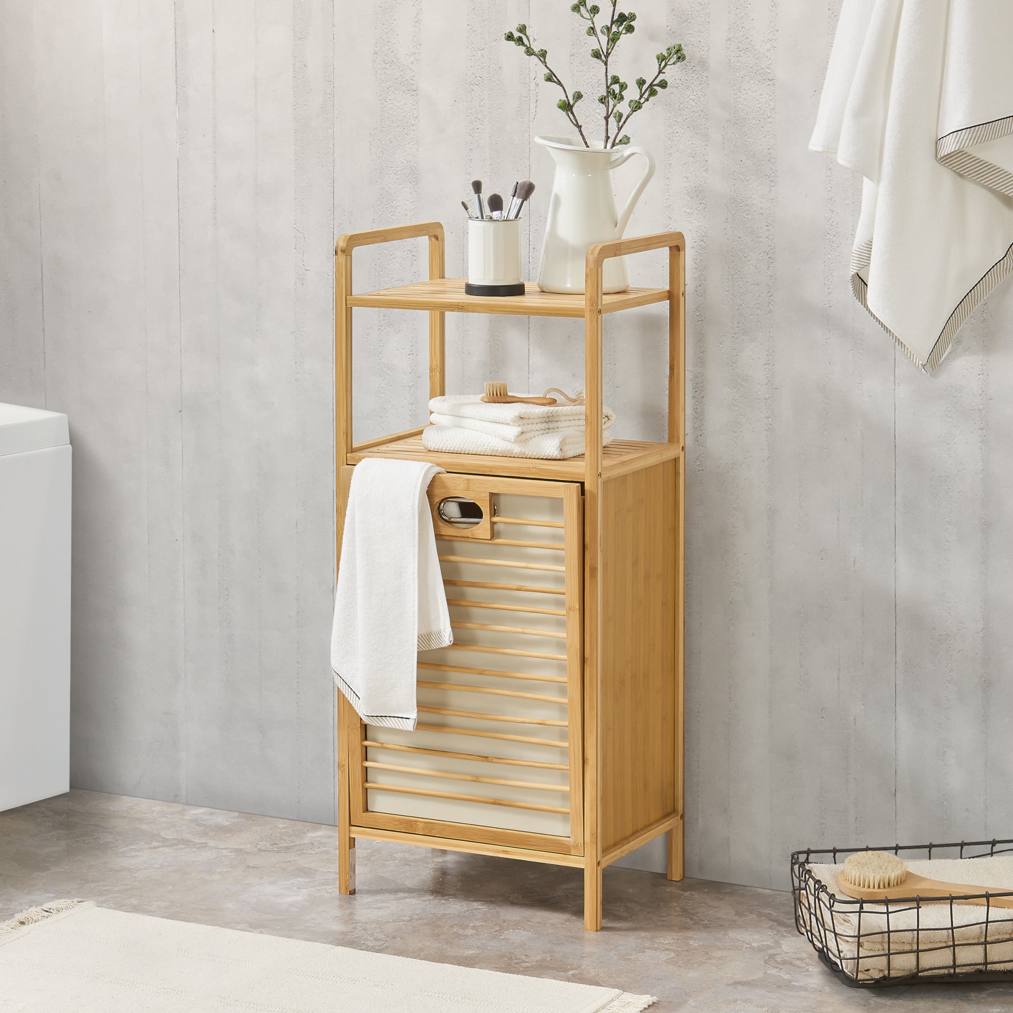 Mobile Portabiancheria In Bambù [en.casa] – 3 Ripiani + Sacco Rimovibile, Ideale Per Bagno E Lavanderia, 118x39.5x30.5 Cm