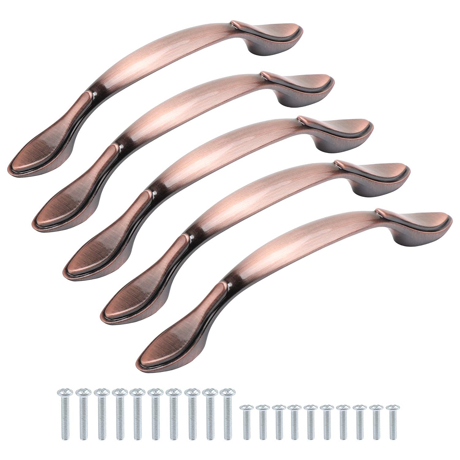 Zestaw 10 uchwytów meblowych w stylu vintage, antyczny łuk, 13 cm (96 mm rozstaw osi), brąz czerwony