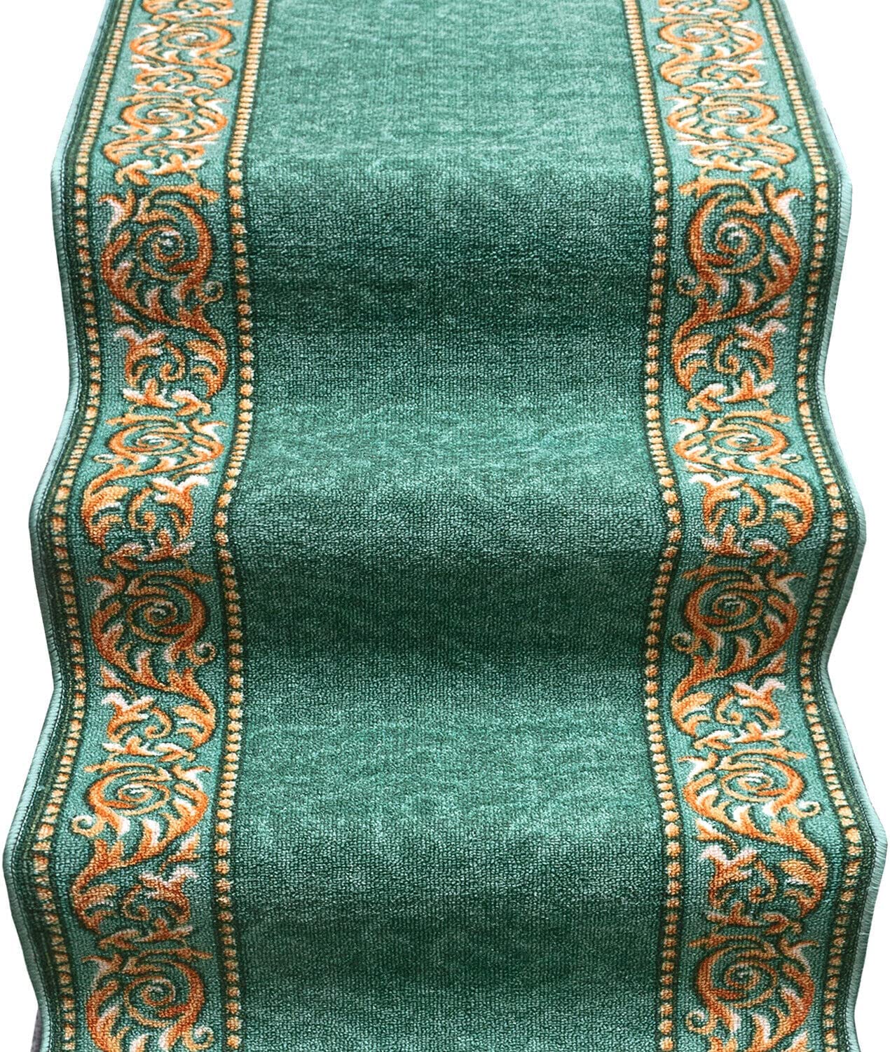 Camino de escalera 67x450 cm alfombra bordeada corredor entrada pasillo cocina peldaños estilo barroco verde
