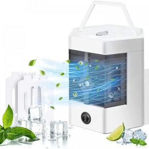 Climatiseur Portable, Climatiseur Mobile Silencieux 500ml, 15° Oscillation, 2 Modes de Brumisation, Clim Portable Rechargeable USB Refroidisseur d'air Par Evaporation pour Maison Bureau