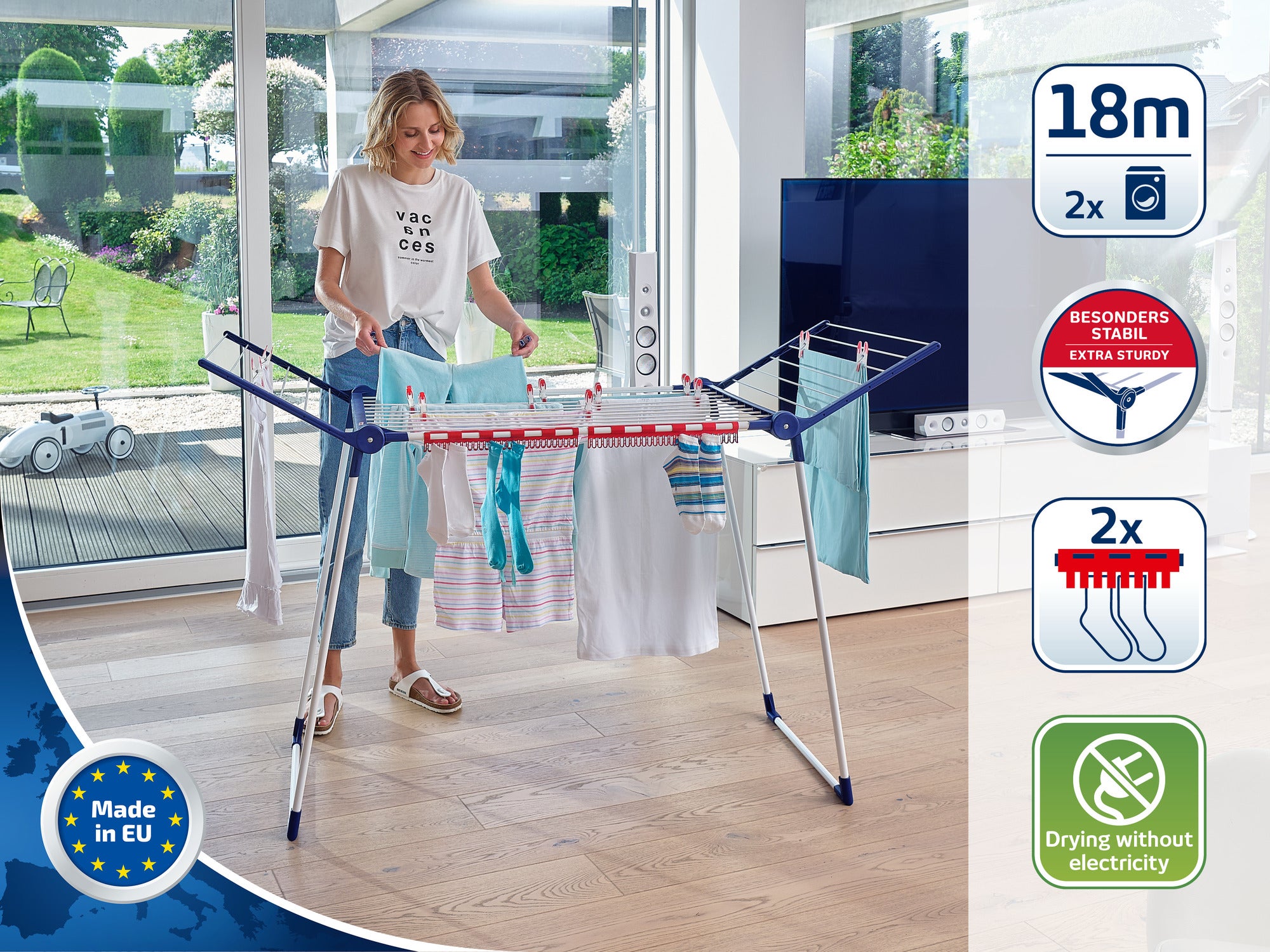 Séchoir à linge sur pied Pegasus 180 Solid 81514 Leifheit, étendoir à linge 18 mètres stable et inoxydable - 5