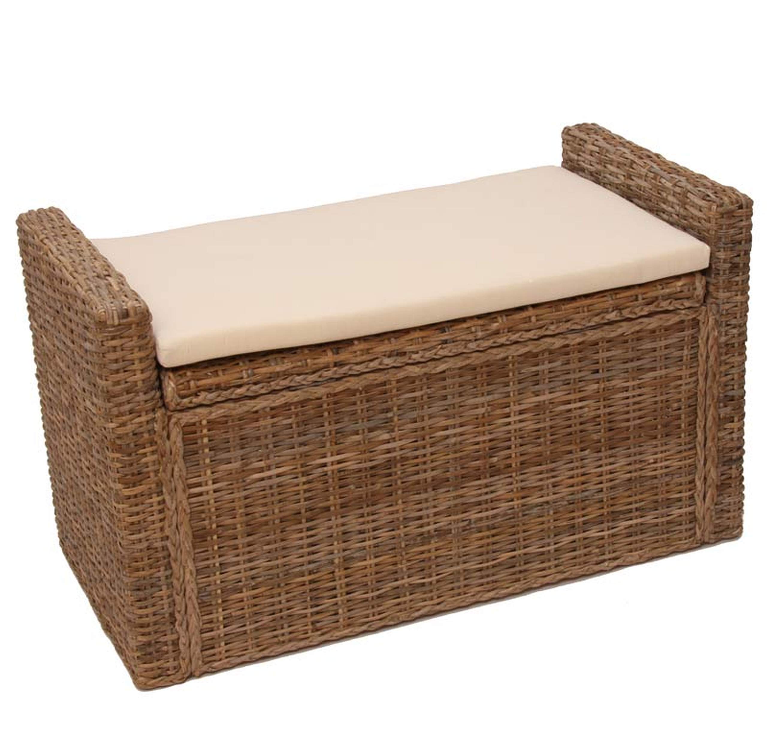 Mendler Banc Banquette de Rangement T207 bahut Coffre avec Coussin - Bois Blanc Shabby Chic