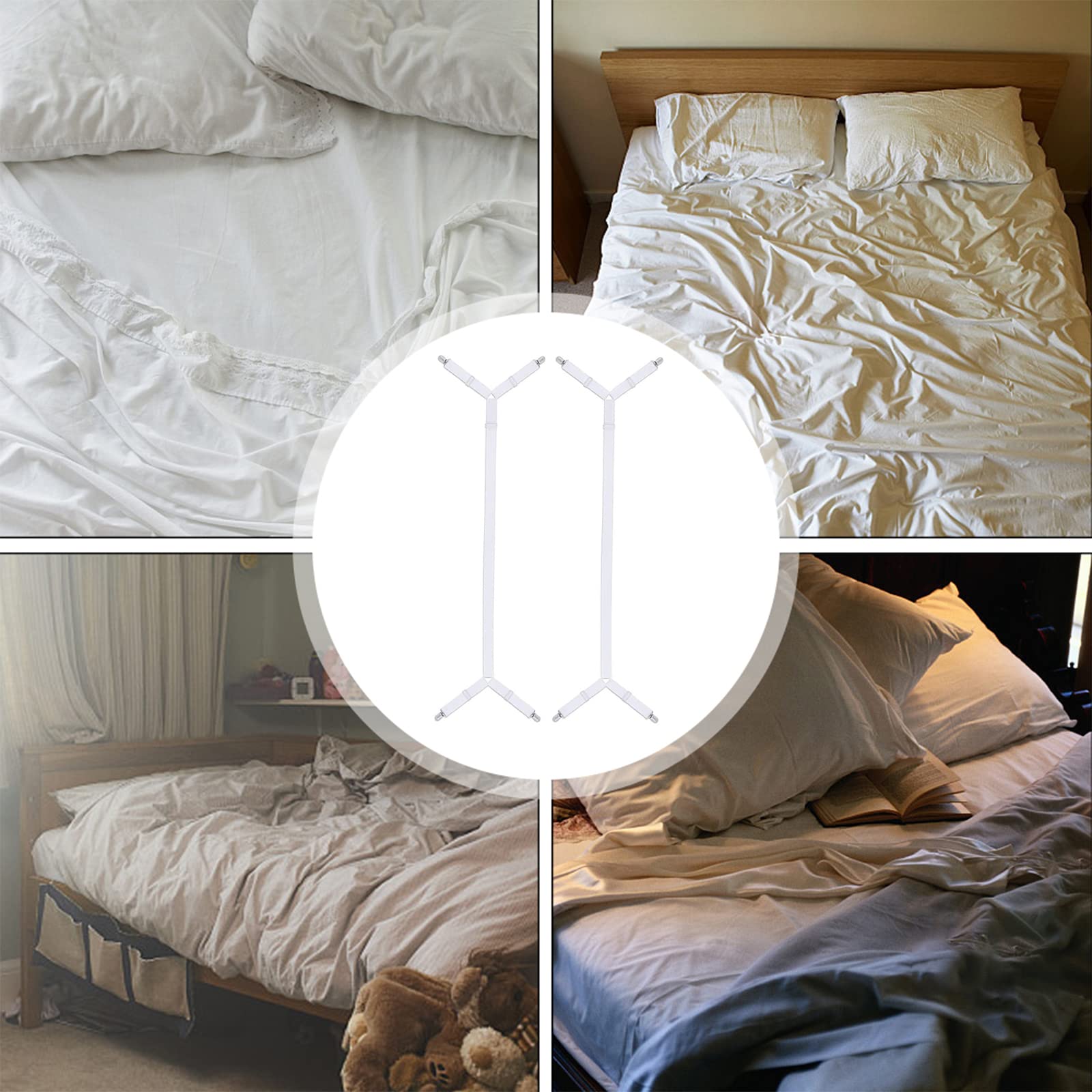 2 Pièces Réglable élastiques Triangle Sangles,Tendeur Drap Housse Lit Drap Réglable,Réglable Bretelles Sangle pour Matelas,pour à Tous Lits (Blanc) - 7