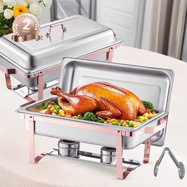 VEVOR Chauffe-Plat 2PCs 4,7 L, Buffet Chauffant Rond, Réchaud en Acier VEVOR Chauffe-Plat 2PCs 4,7 L, Buffet Chauffant Rond, Réchaud en Acier