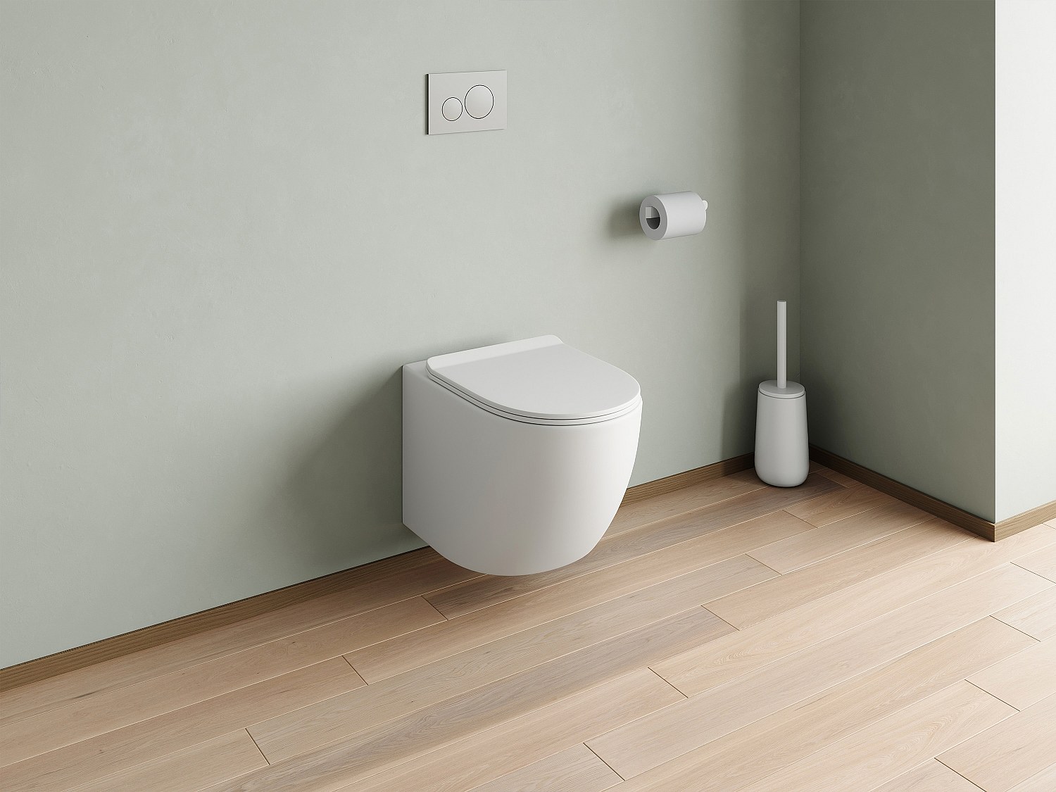 Zestaw miska WC podwieszana biała matowa ze stelażem i przyciskiem do spłuczki - JAVOINE