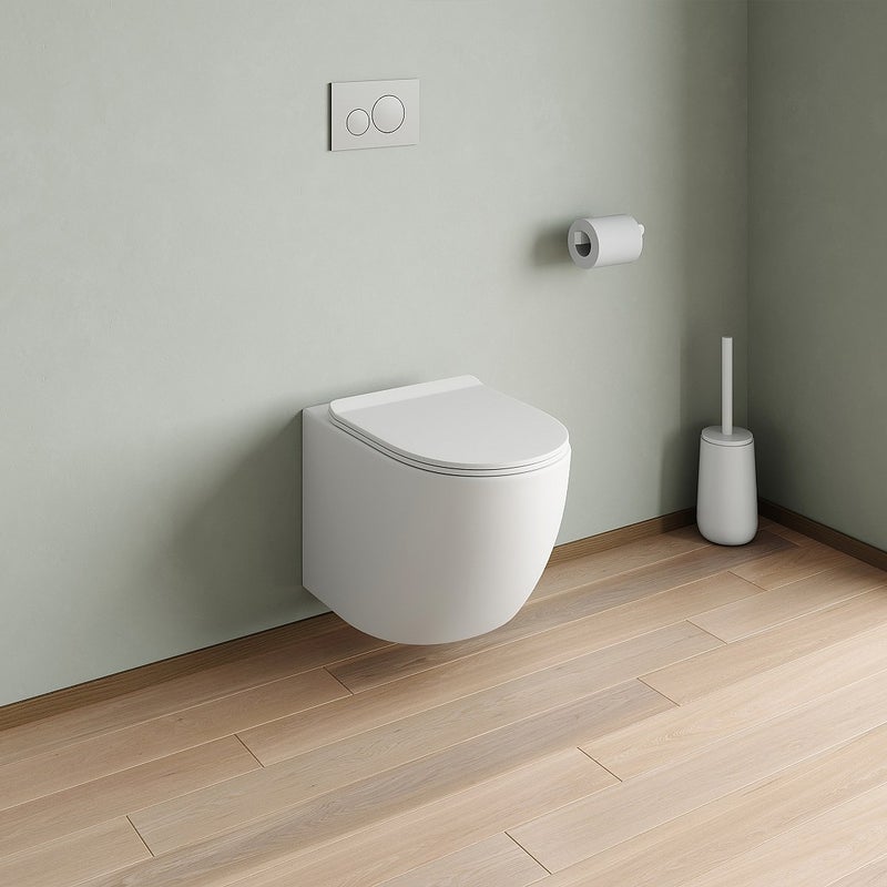 Zestaw miska WC podwieszana biała matowa ze stelażem i przyciskiem do spłuczki - JAVOINE