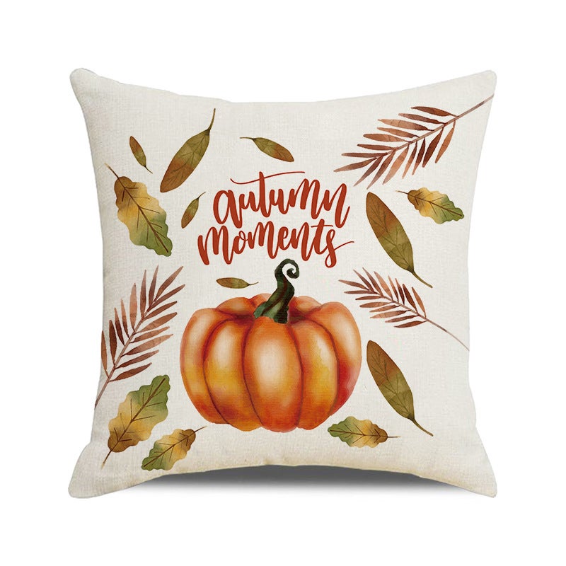 Lot de 4 housses de coussin décoratives d'automne, 45 x 45 cm, motif citrouille et feuille d'érable, pour décoration de canapé d'extérieur - 4