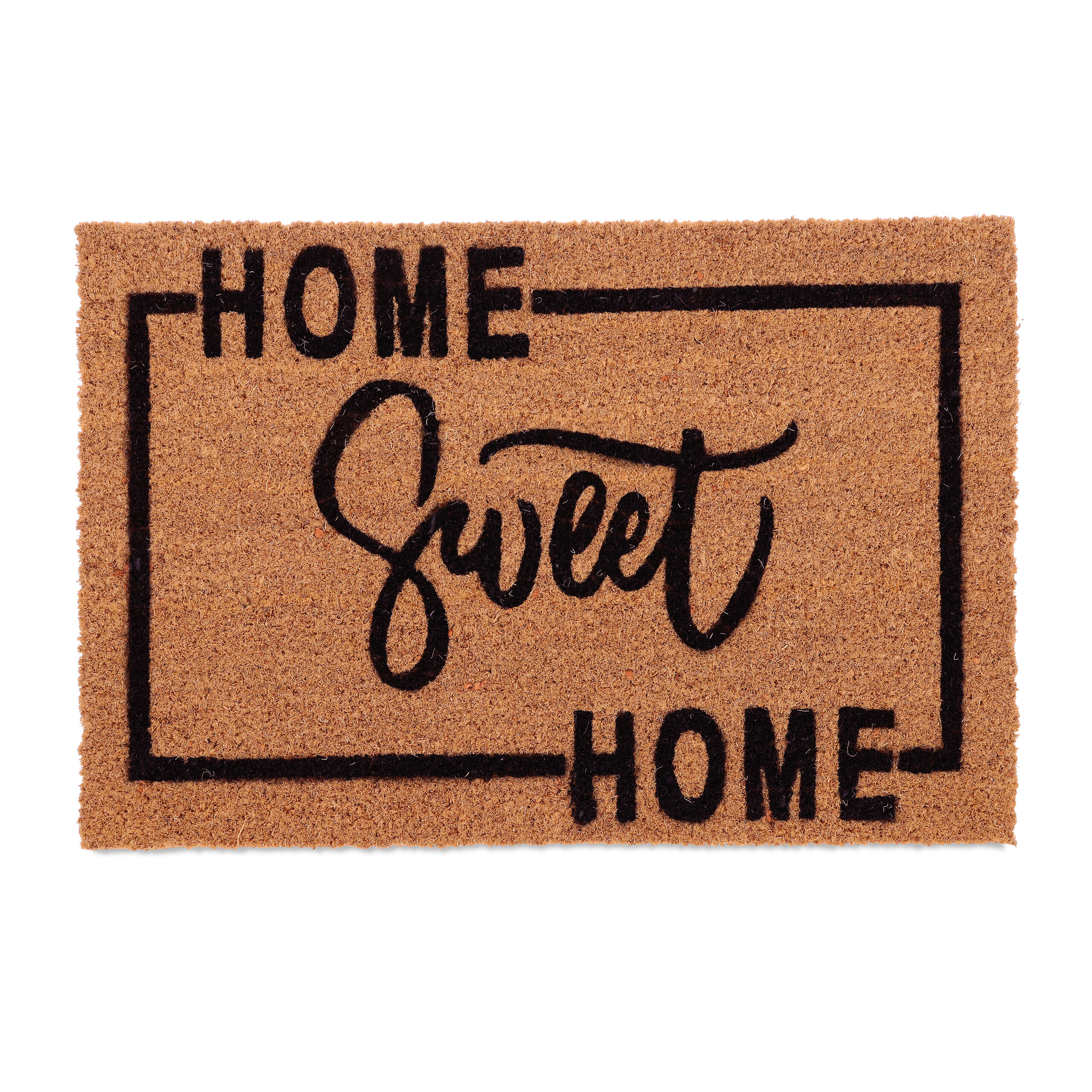 Relaxdays felpudo coco, home sweet home, 60 x 40 cm, antideslizante, tapete puerta interior y exterior, natural/negro