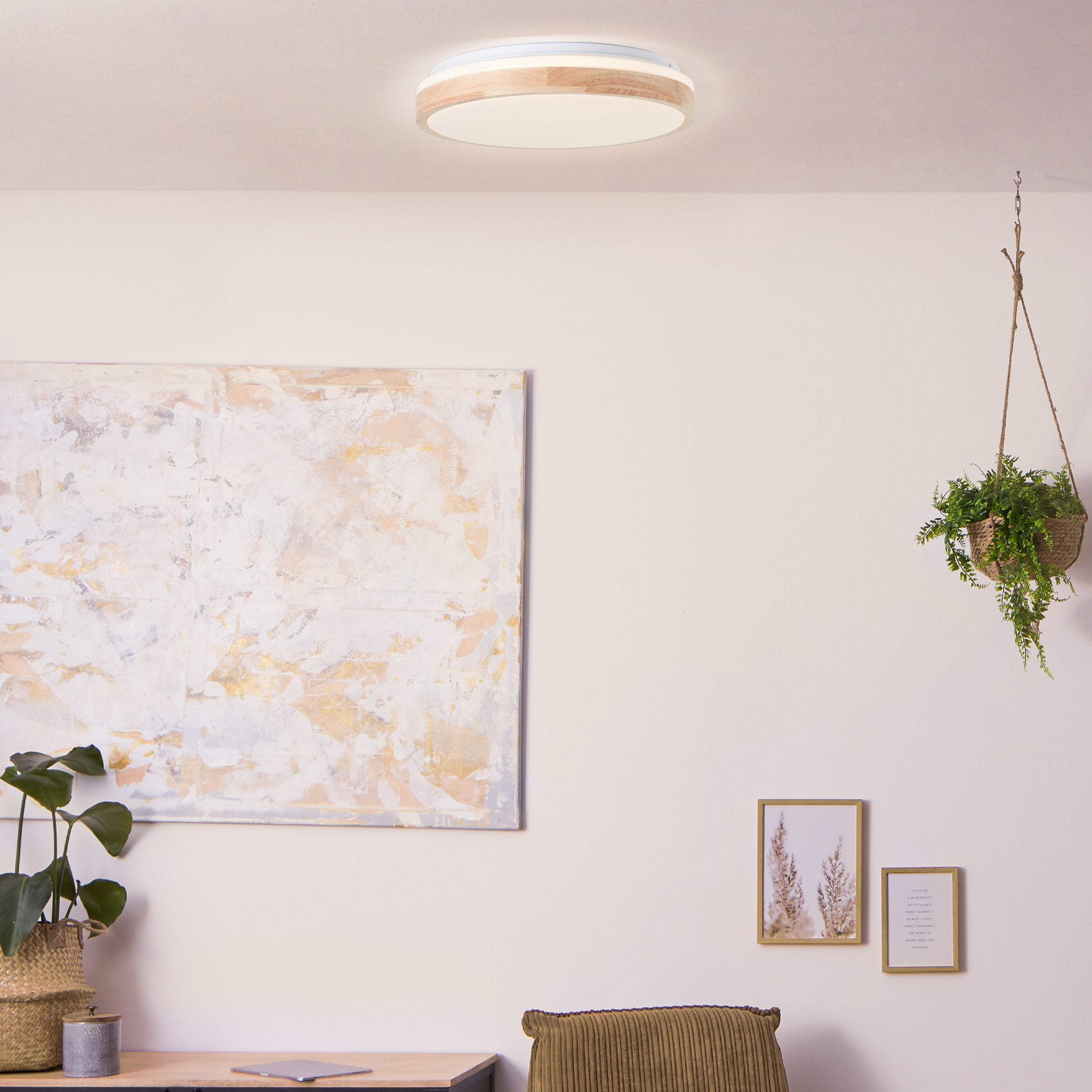 Brilliant Brodsky LED lampa sufitowa 38cm jasne drewno/biały, metal/drewno, 1x zintegrowana dioda LED, 24 W, (strumień świetlny: 2500 lm, barwa światł - 7