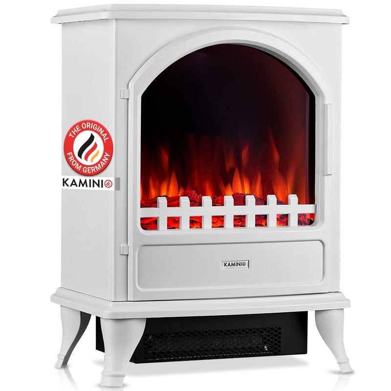 KAMINIO Kominek elektryczny LENI – kominek elektryczny z ogrzewaniem, efekt płomienia 3D – Biały