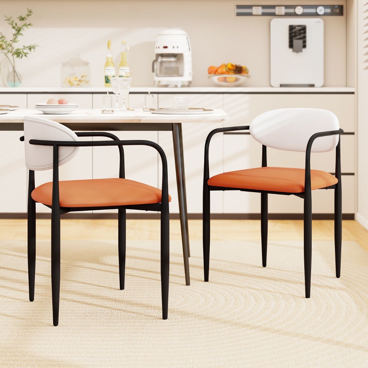 MMT Set Di 2 Sedie Da Pranzo In Tessuto Color Marrone Chiaro Con Gambe Nere, Schienale Alto E Design A Conchiglia - 54,5x62,5x85 Cm