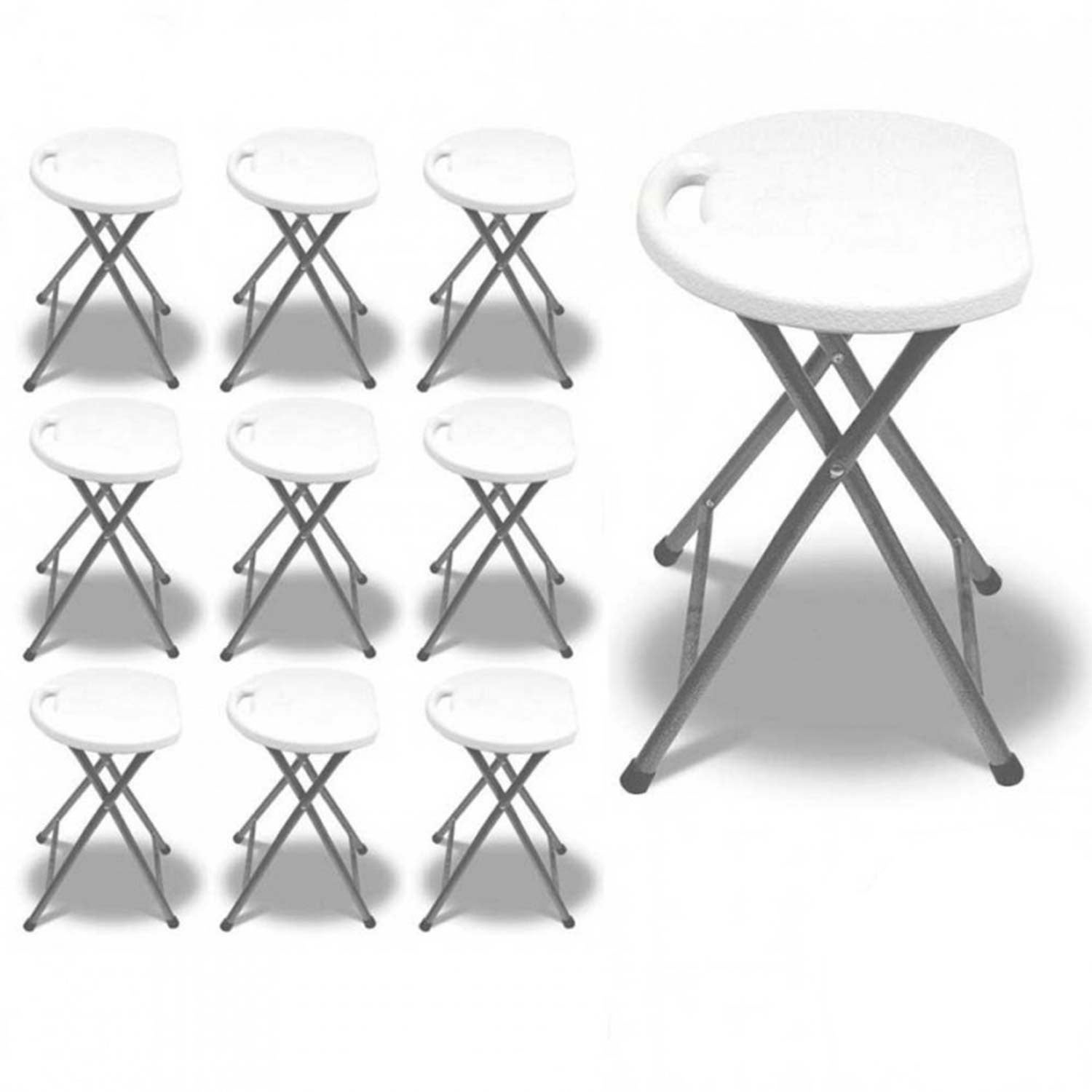 Megapack 10 taburetes plegables de resina y acero 31x45cm blancos 7house