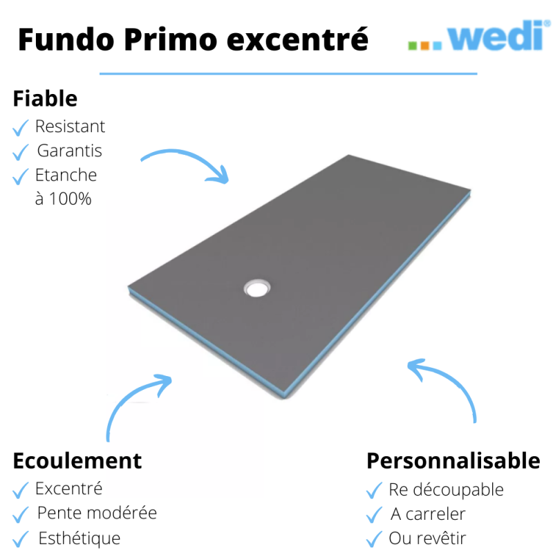 Receveur de douche à carreler 160 x 90 WEDI Fundo Primo rectangle écoulement excentré - 4