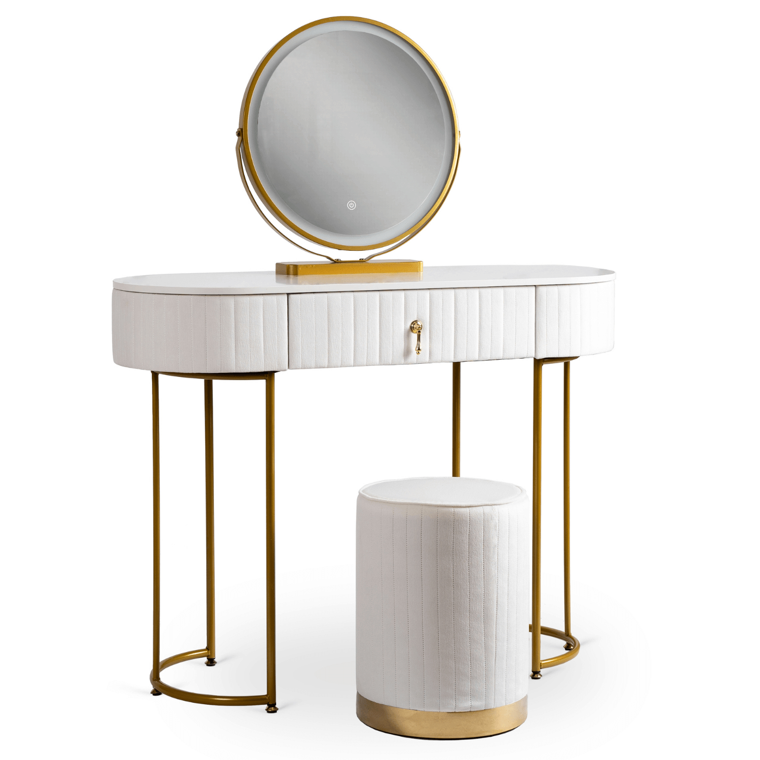 Toaletka z Lustrem LED dla Dziewczynki SARAH Biała z Szufladą z Krzesłem