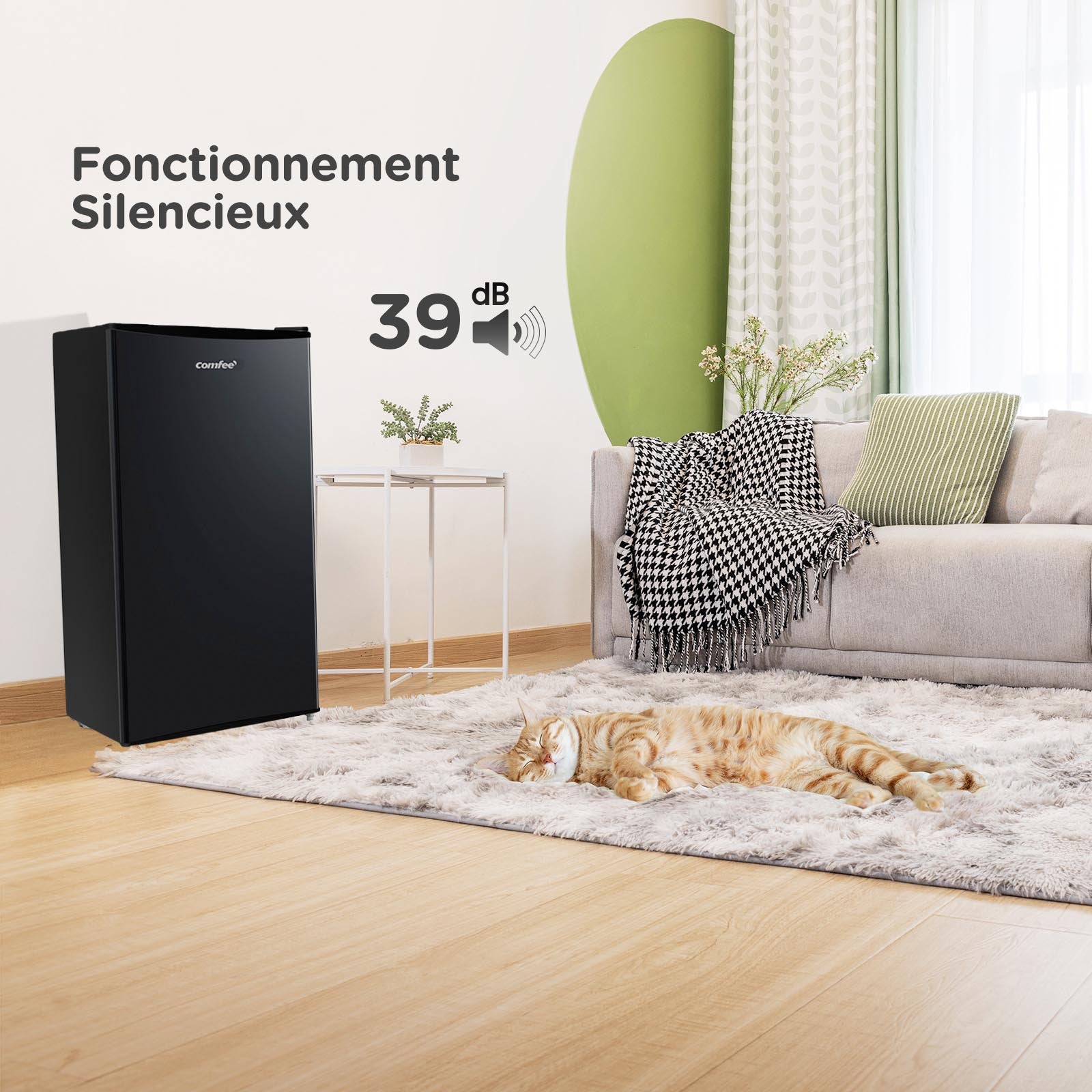 Comfee Réfrigérateur Table Top - 80L(12+68) - Classe D - Compresseur Inverter - 44.5*47.5*84.5 cm - Noir Classique - 4
