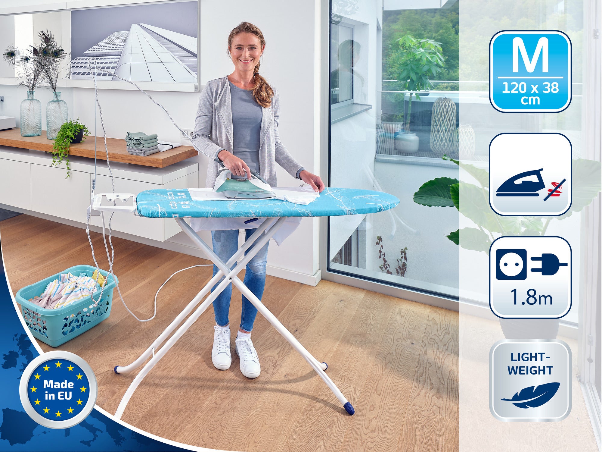 Table à repasser Air Board M Compact Plus 72586 Leifheit, table de repassage 120 x 38 cm, planche à repasser multi accessoires - 3