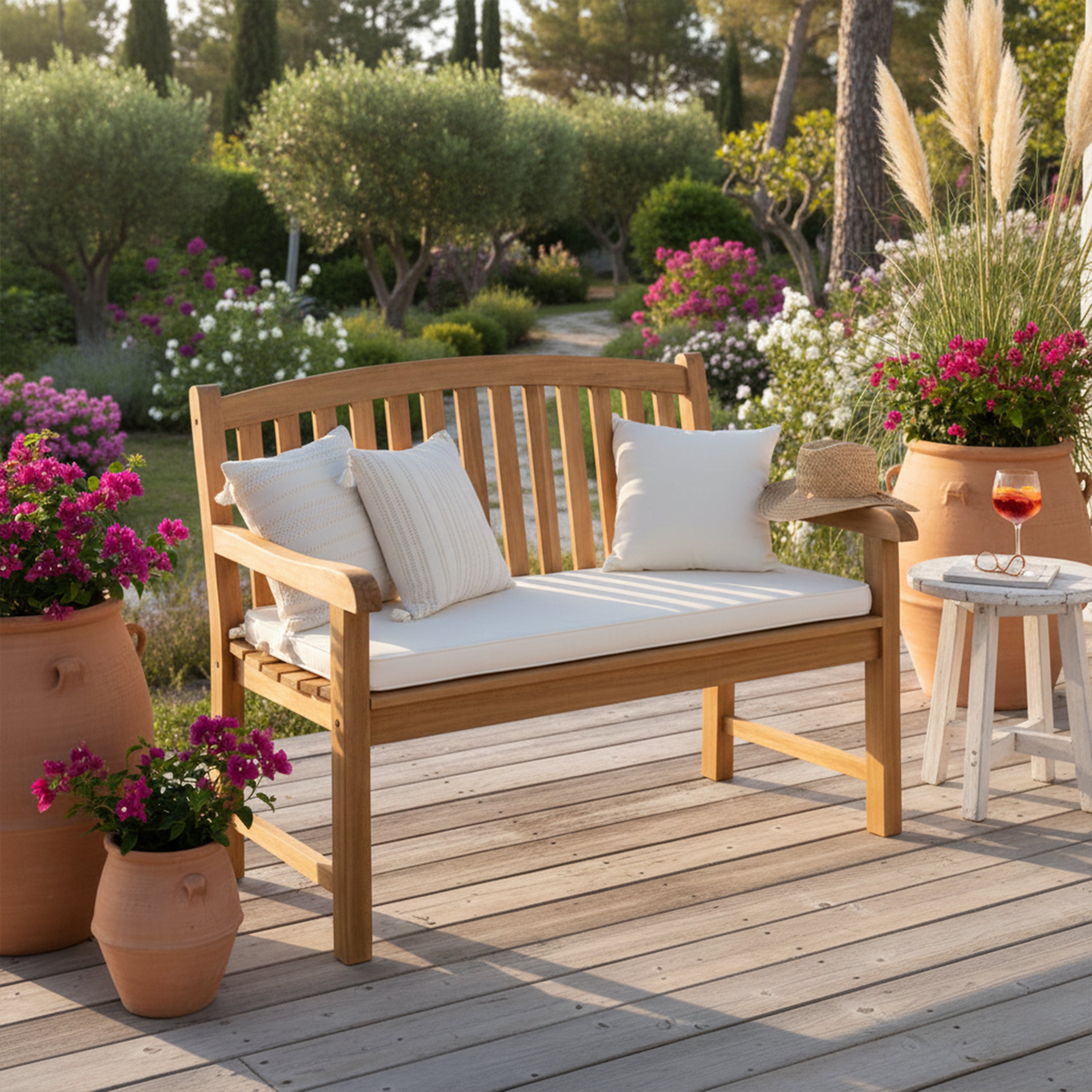AXI Suki Banc de Jardin en Bois de Teck - Brun | Assise avec Accoudoirs et Dossier - Pour 2 Personnes| Pour Parc / Terrasse | 120 x 63 x 95 cm - 3