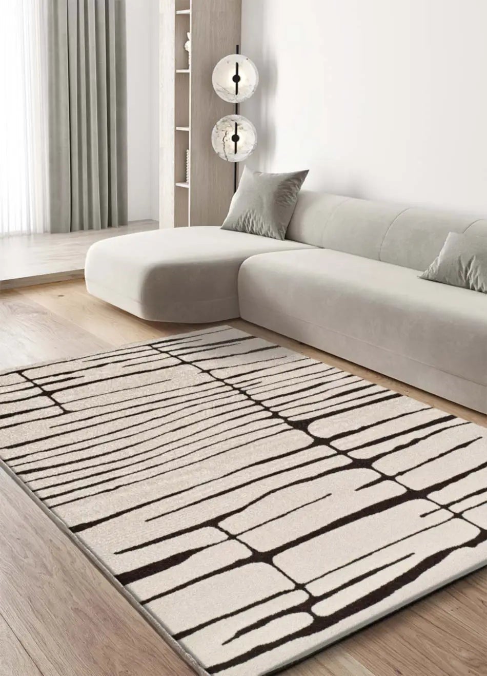 Dywan wewnętrzny prostokątny, biały / czarny, 160 x 230 cm, RETRO nowoczesny - ATTICGO