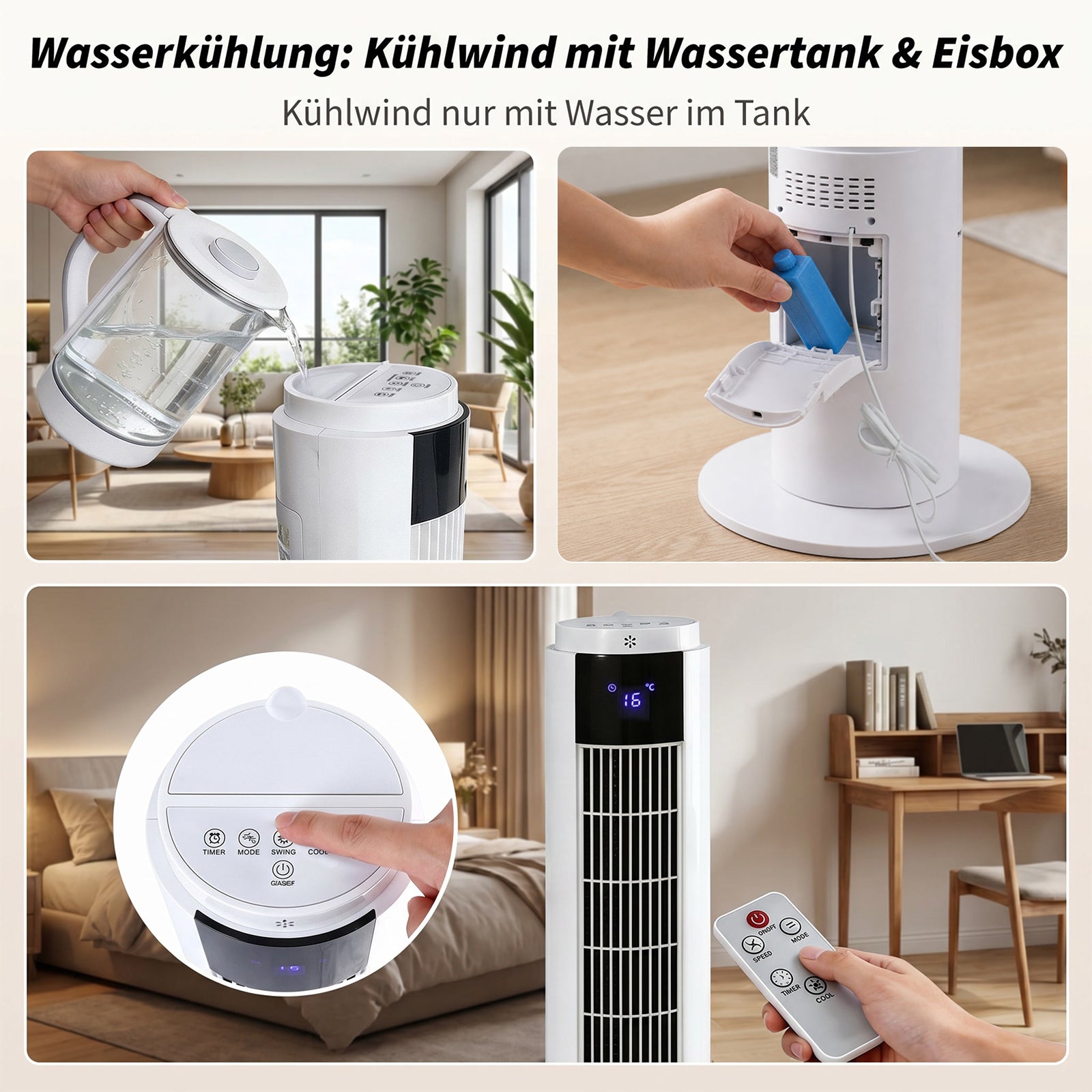 ZMH Ventilateur colonne rafraîchissant 3 modes 3 vitesses de ventilation oscillation 90° avce télécommande pour chambre bureau salon - 3