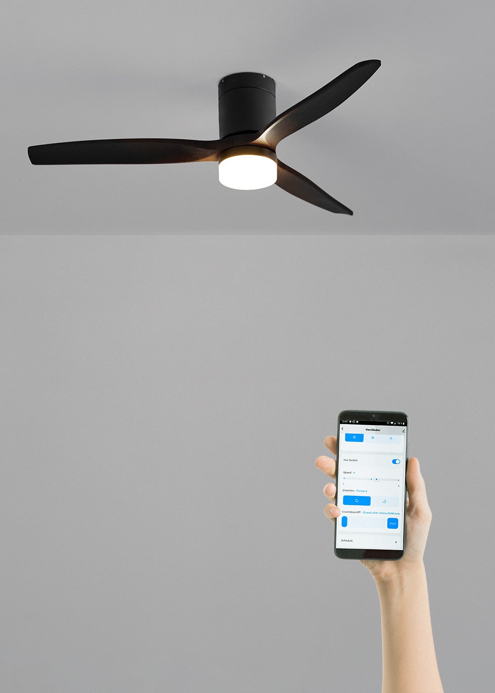 CREATE - WIND CALM M - Ventilateur de plafond silencieux 40W avec pales techniques en ABS Ø132cm avec eclaraige avec wifi - 3