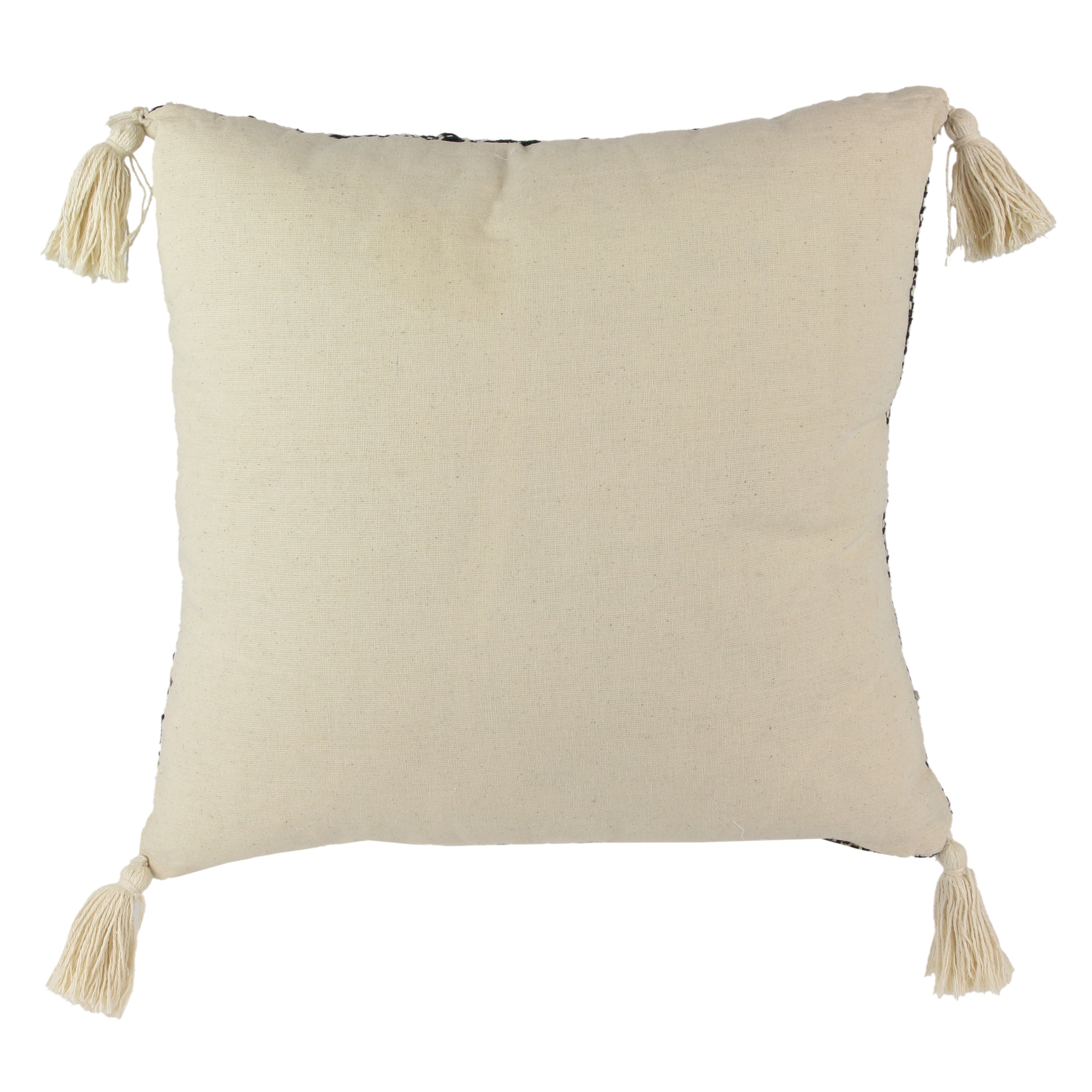 Coussin - HOME DECO FACTORY - Ethnique - Pompons - Beige et Noir - 2