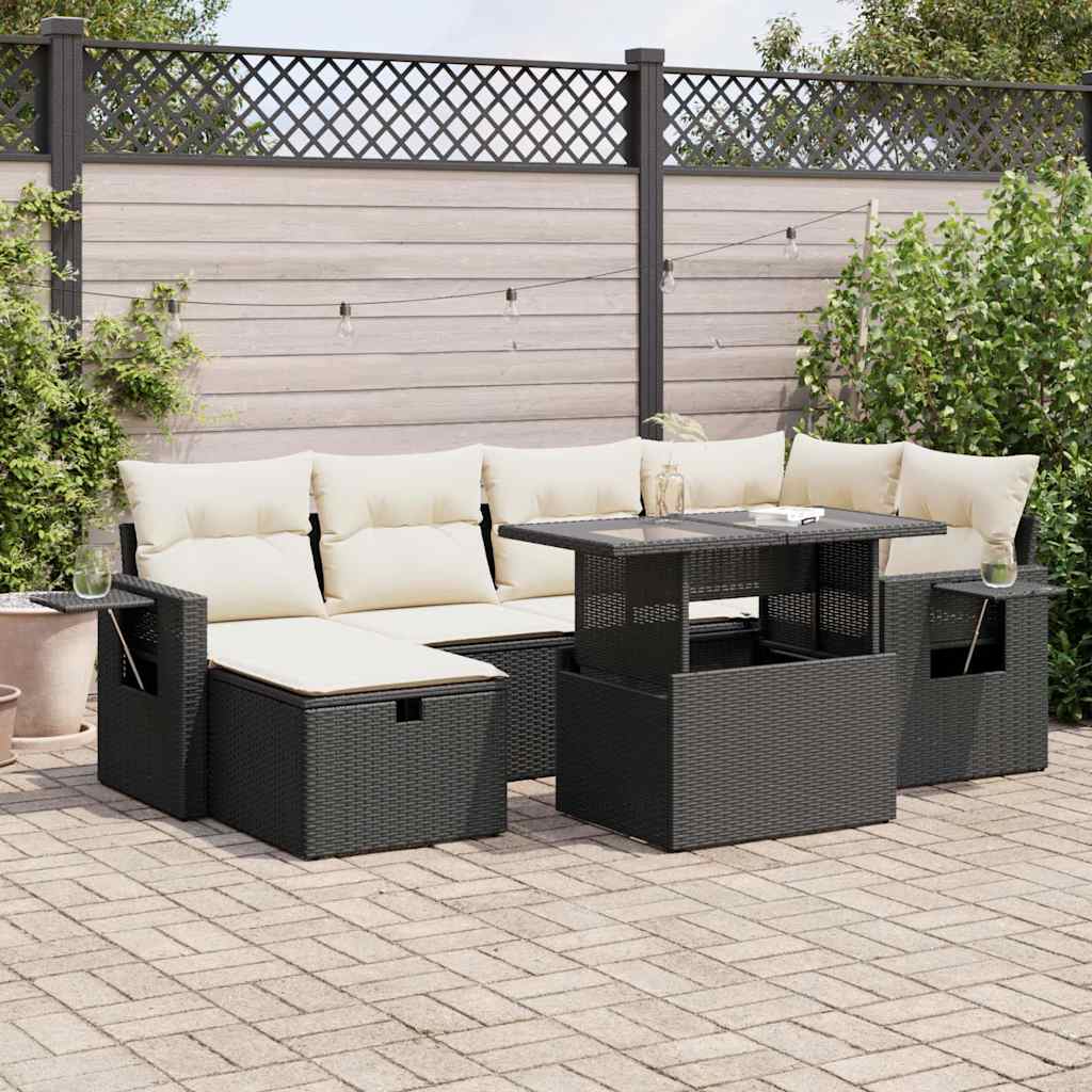 Juego De Salón De Jardín Mykonos - Sofá 3 Plazas + Taburete + Mesas Auxiliares, Blanco/beige, Resistente Al Agua