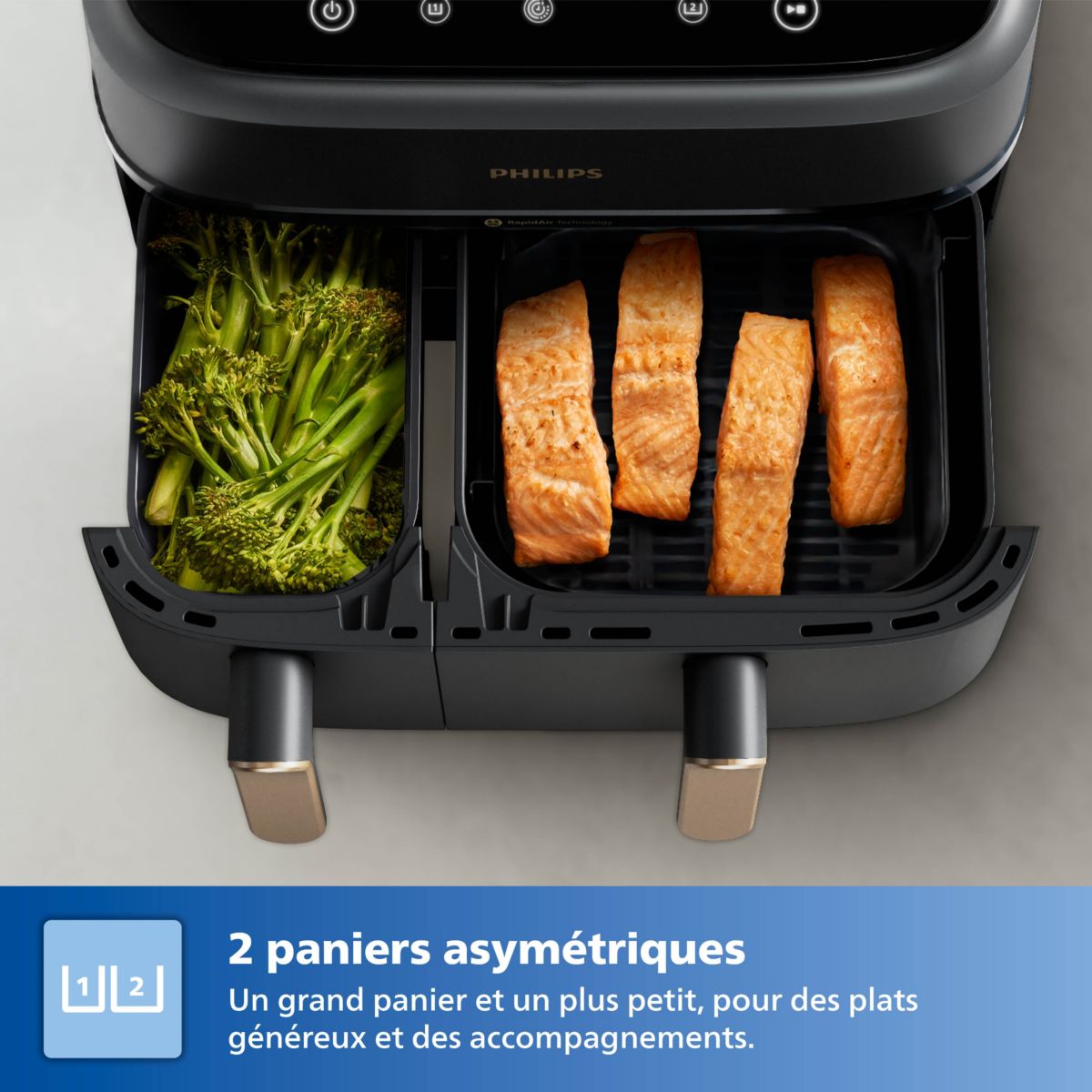 Airfryer PHILIPS NA352/00 Friteuse sans huile double panier Noir/Doré, Série 3000 9L (3+6L) - 4