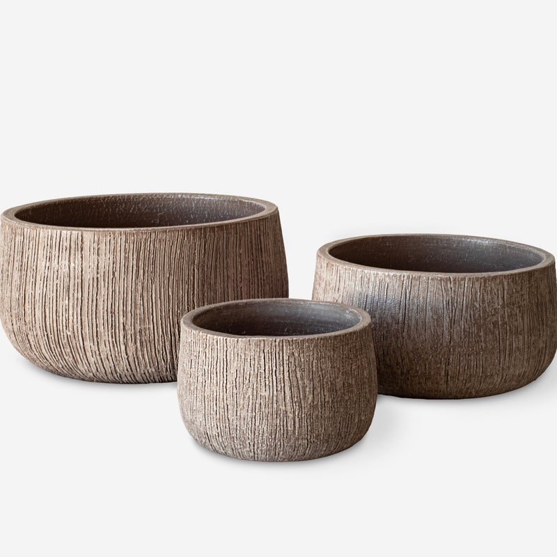 ZESTAW 3 OKRĄGŁYCH CERAMICZNYCH DONICZKÓW Z PIASKU