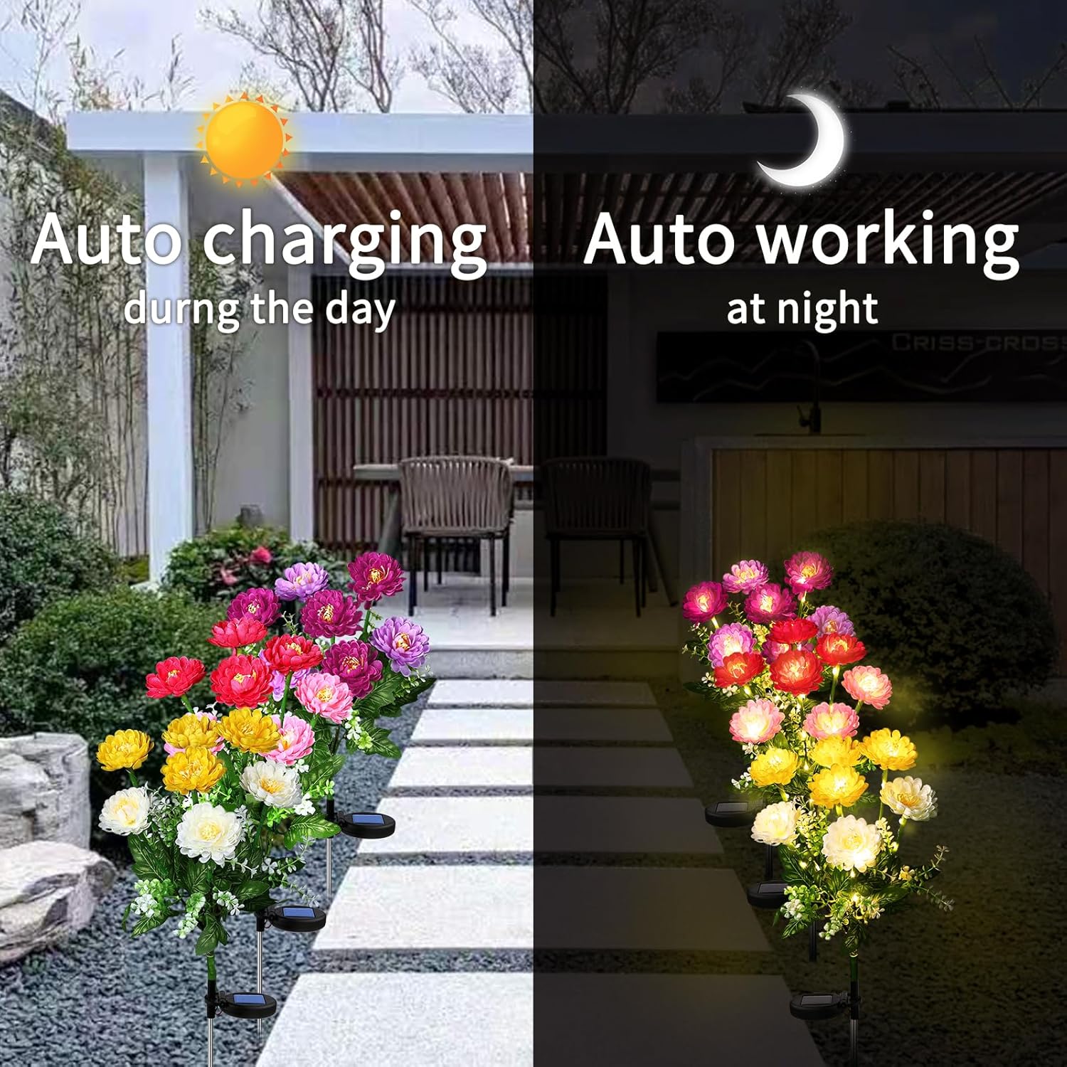 Lampes solaires d'extérieur - Lot de 2 lampes solaires de jardin perce-neige, lampes solaires de jardin étanches, avec 7 petites perce-neige - 4