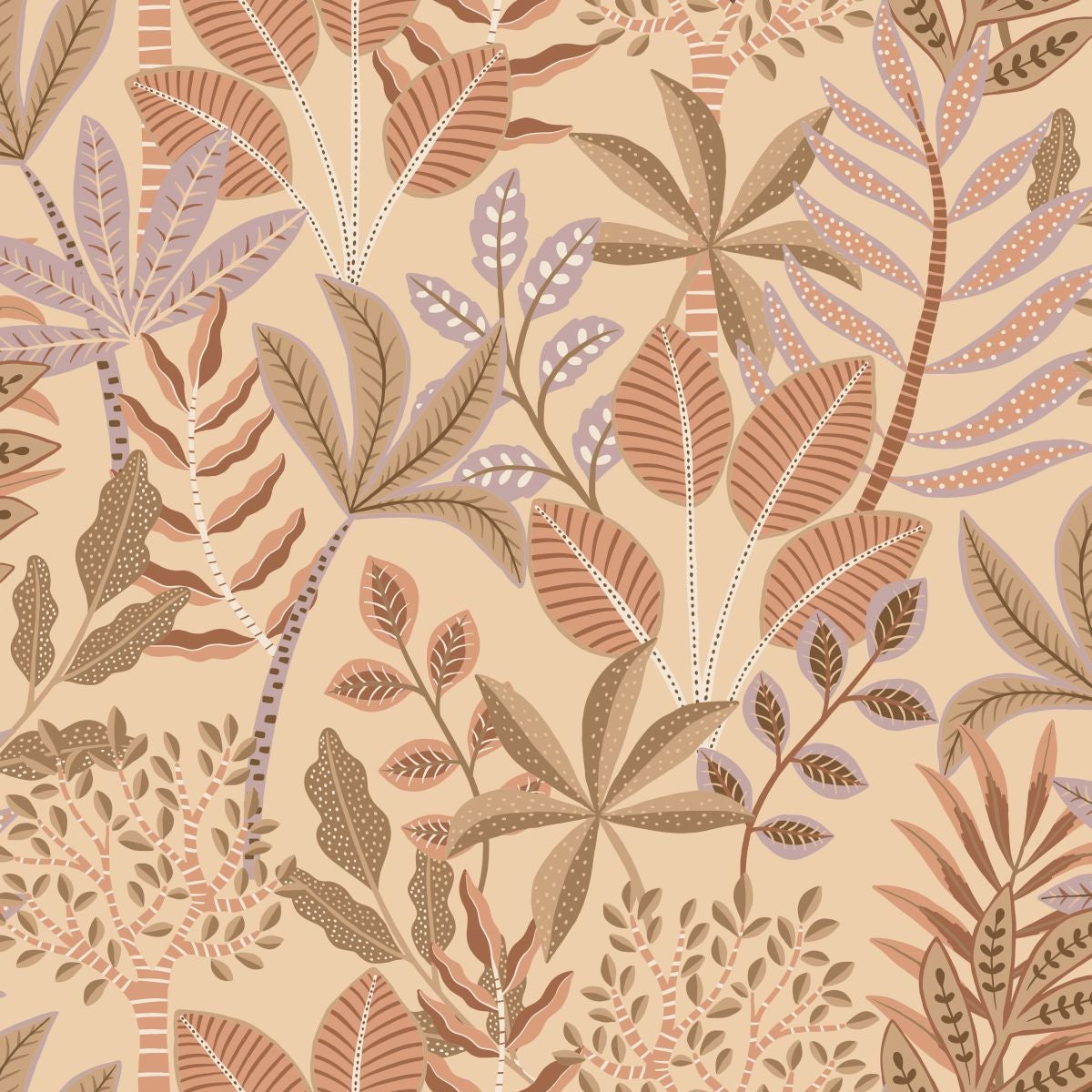 Papier peint feuilles beige, rose terracotta et lilas violet - 50 x 900 cm - ESTAhome - 8