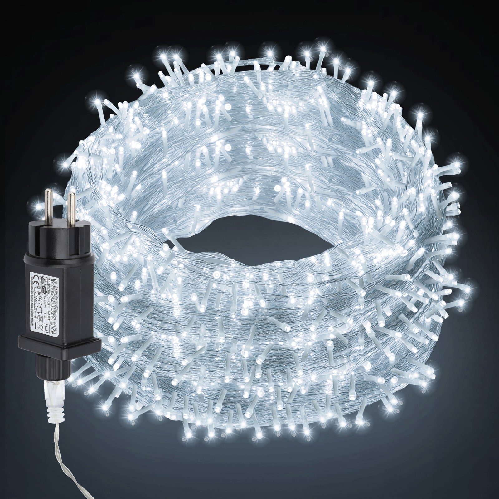 Łańcuch świetlny LED 30 m, 300 diod LED, IP44, 8 trybów, ślub, na zewnątrz, do wnętrz, ogród, oświetlenie wewnętrzne, dekoracja świąteczna, zimna biel