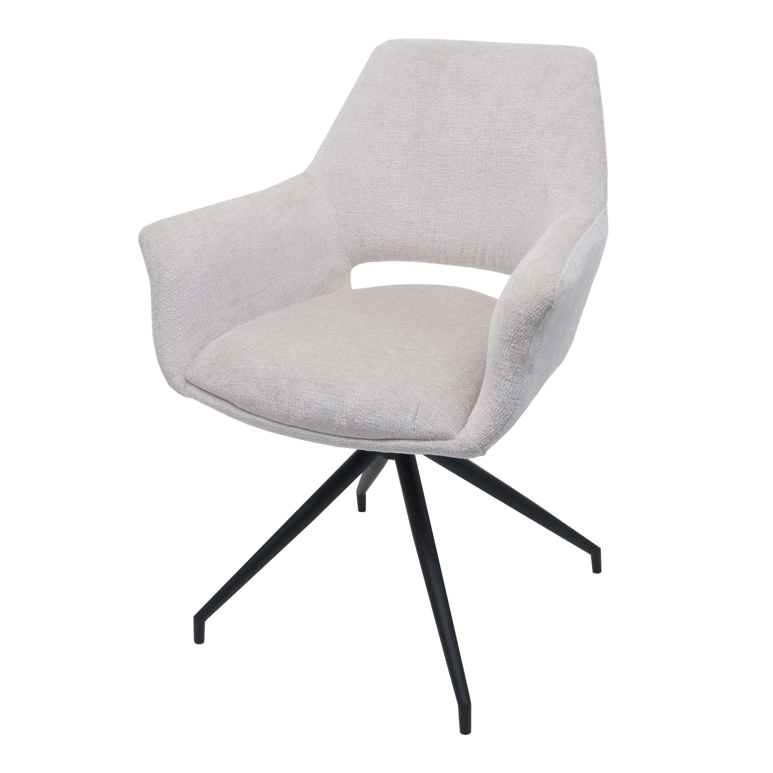 Krzesło do jadalni HWC-M53, krzesło kuchenne tapicerowane z podłokietnikiem, pozycja obrotowa automatyczna, metalowa tkanina MVG ~ kremowo-biały