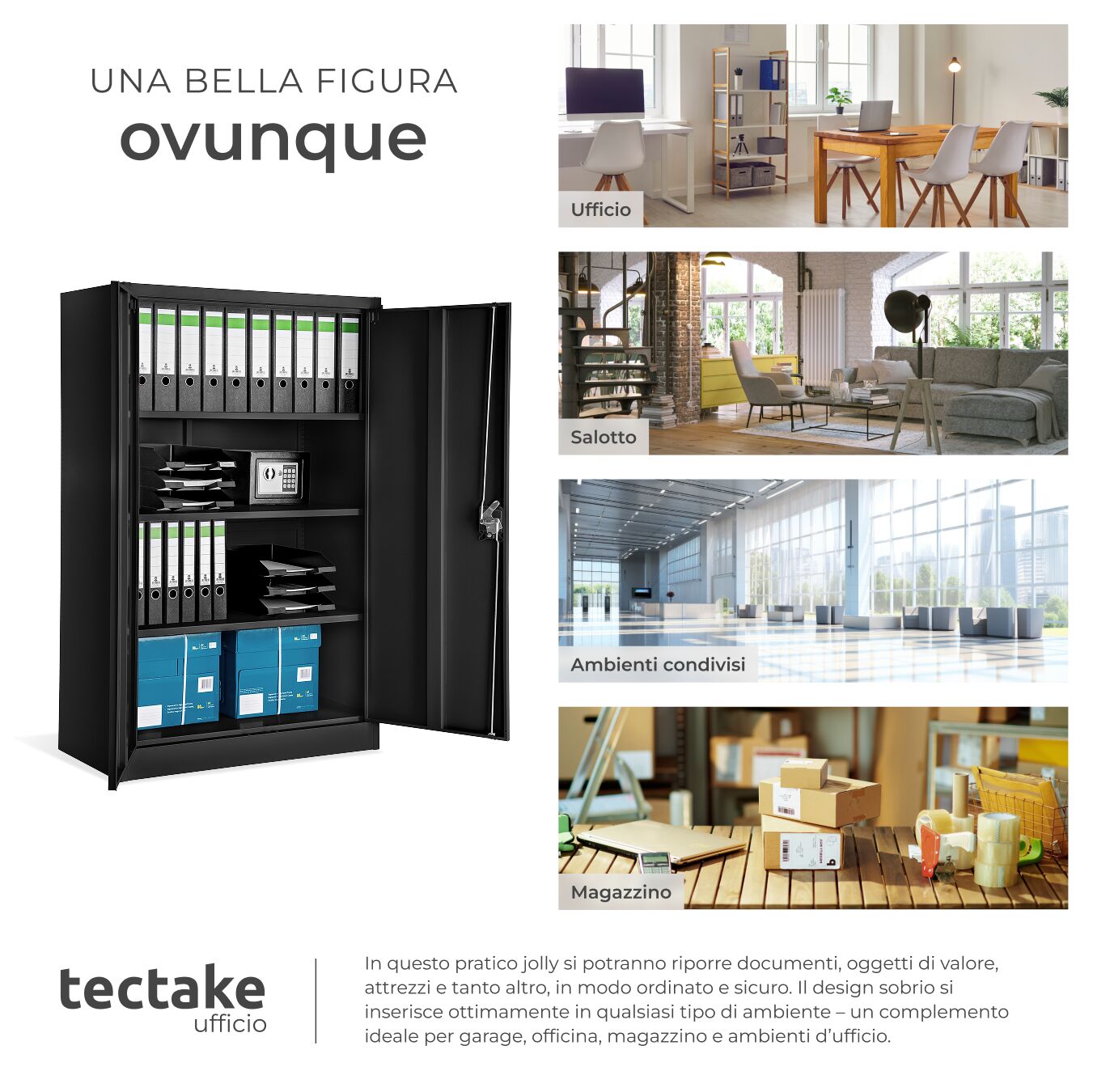 Armoire métallique à dossiers 4 niveaux 140x90x40cm en acier lâqué époxy TECTAKE - 7