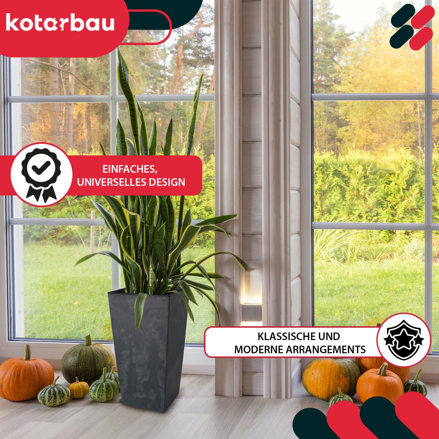 Doniczka z wkładem 220x220x424 mm struktura betonu - KOTARBAU - 2