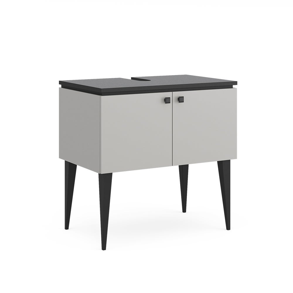 Armoire De Salle De Bain Avec Miroir Vicco 'Gerta' - 65x80x20 Cm - Gris/Noir - Porte Réversible Et Étages Ouverts