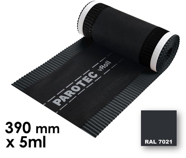 Closoir de faîtage souple ventilé VROLL - 390 mm x 5 ml - Ral 7021 Gris graphite