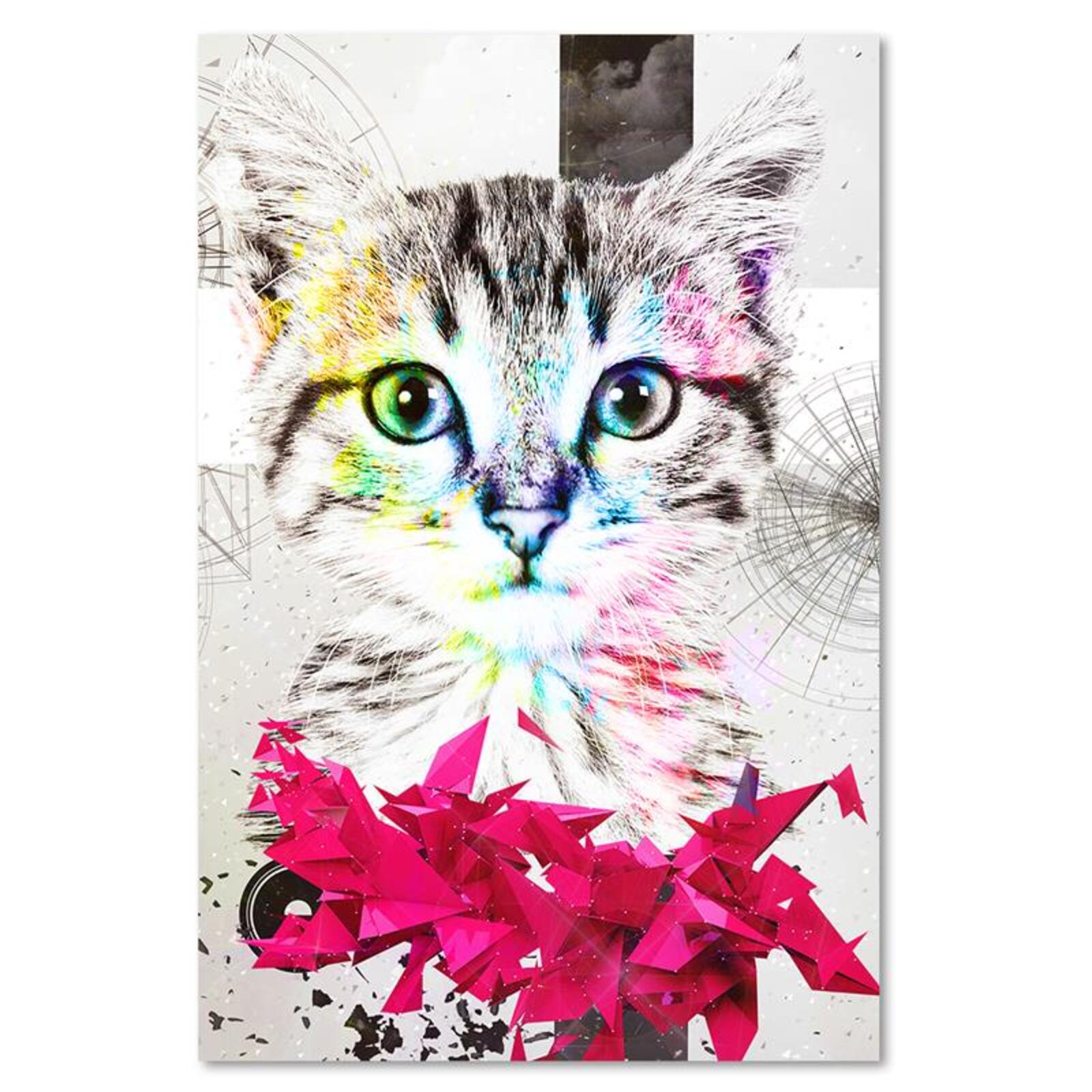 Tableau portrait abstrait de chat de bois - 40 x 50 cm - 2