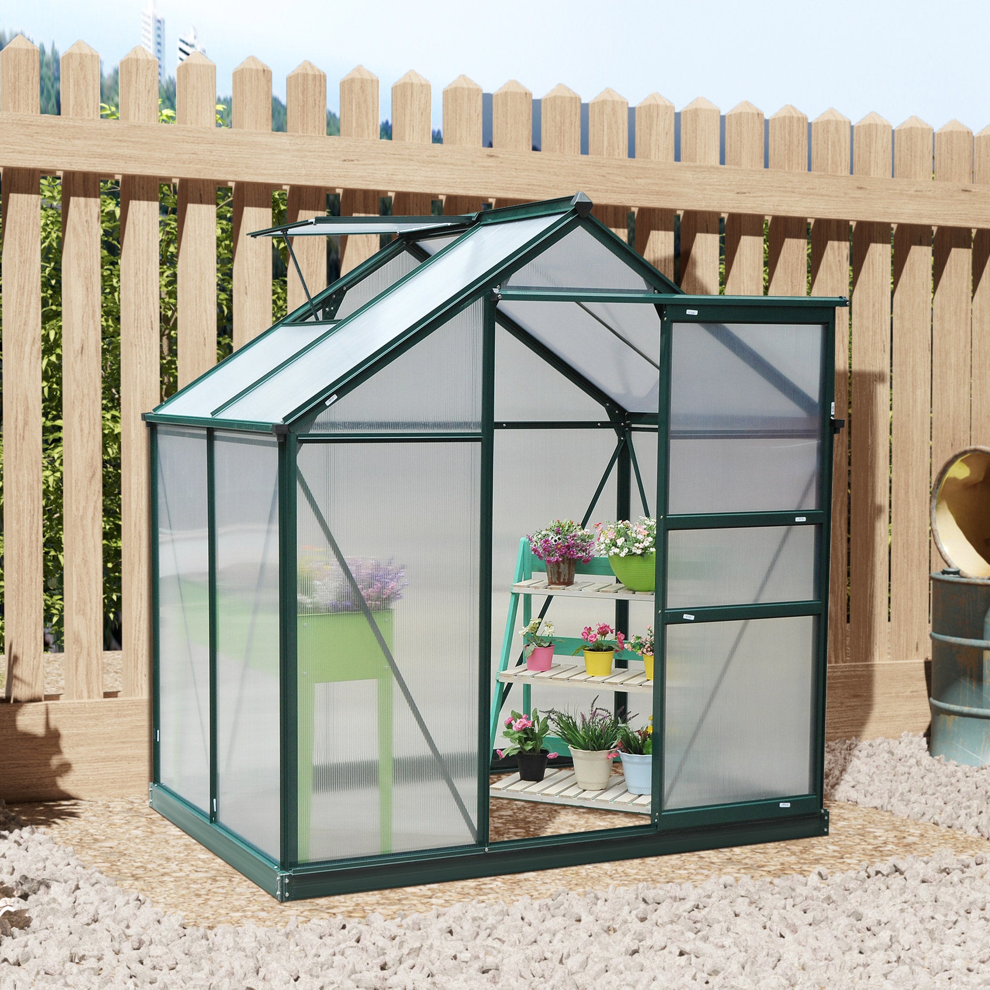 Serre de jardin en polycarbonate anti-UV avec fenêtre et porte coulissante, 190x132x201cm - 4
