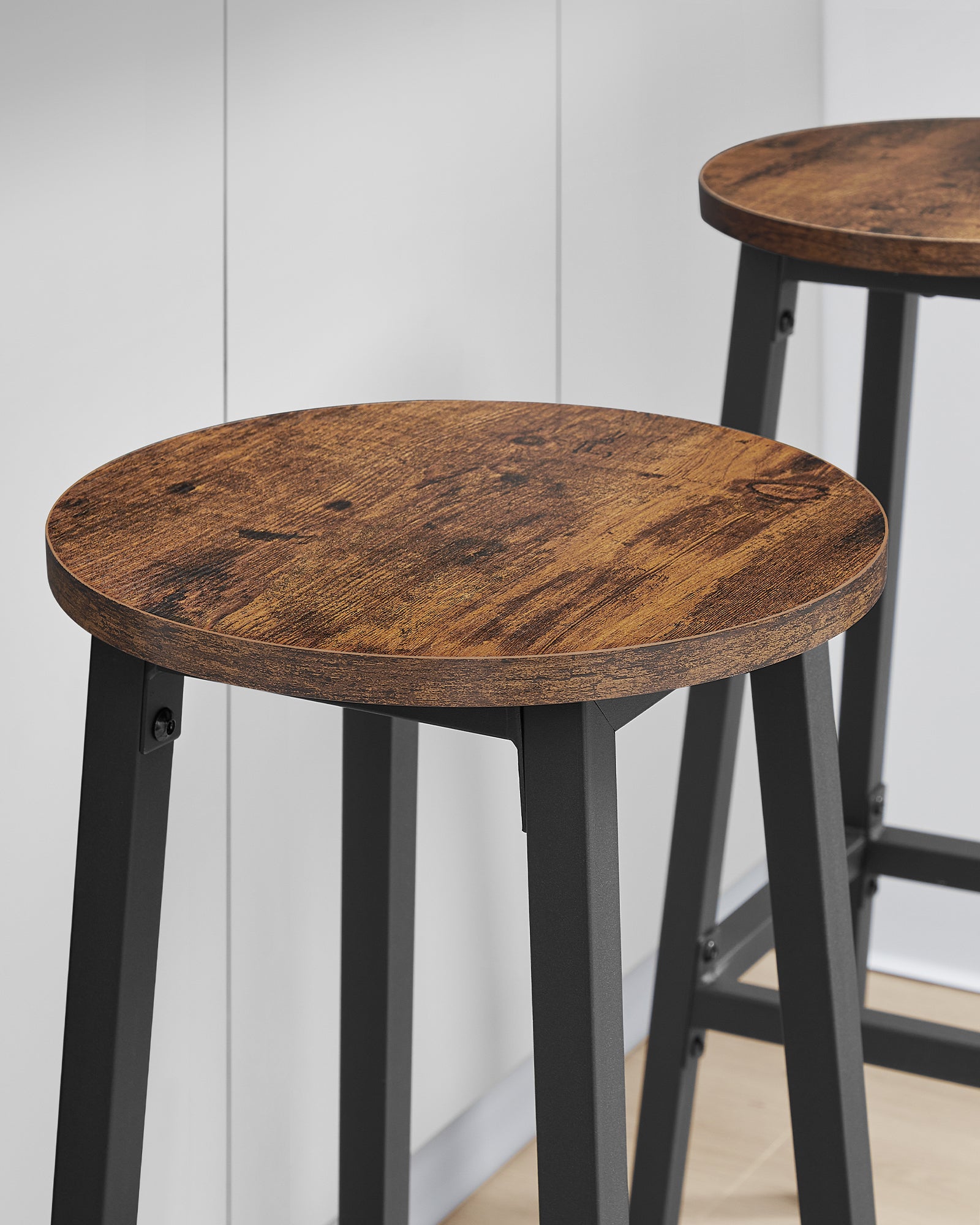 Tabouret de Bar, Lot de 2, Siège Haut, Cadre Métallique, Montage Facile, Hauteur 74 cm, pour Cuisine, Salon, Salle à Manger, Marron Rustique et Noir - 3