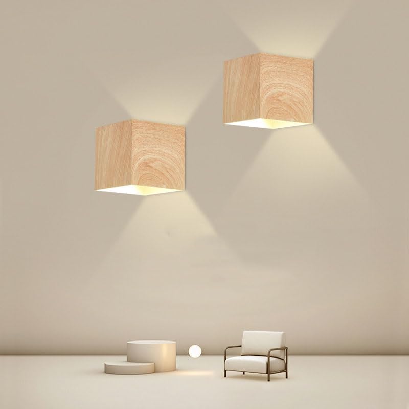 Applique Murale LED Extérieure Intérieure 6W Bois - Lampe Up Down IP65 Blanc Chaud 3000K Pour Entrée Terrasse Escalier