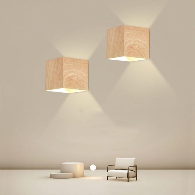 Applique Murale LED Extérieure Intérieure 6W Bois - Lampe Up Down IP65 Blanc Chaud 3000K Pour Entrée Terrasse Escalier