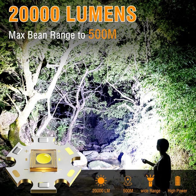 Torcia LED Ultra Luminosa 20000 Lumen, USB Ricaricabile Potente 5 Modalità Torcia Tattica Militare, Regolabile Focus Impermeabile Outdoor Campeggio Caccia Torce, Inclusa 5000 mAh 26650 Batteria Torcia LED Ultra Luminosa 20000 Lumen, USB Ricaricabile Potente 5 Modalità Torcia Tattica Militare, Regolabile Focus Impermeabile Outdoor Campeggio Caccia Torce, Inclusa 5000 mAh 26650 Batteria
