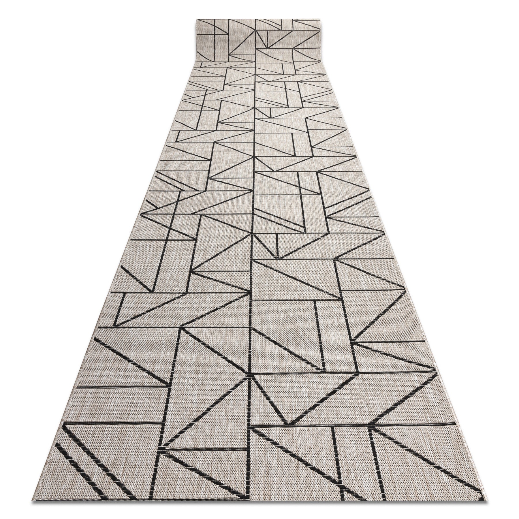 Alfombra de pasillo sizal floorlux modelo 20605 triángulos, geométrico plateado / negro 120 cm 120x300 cm