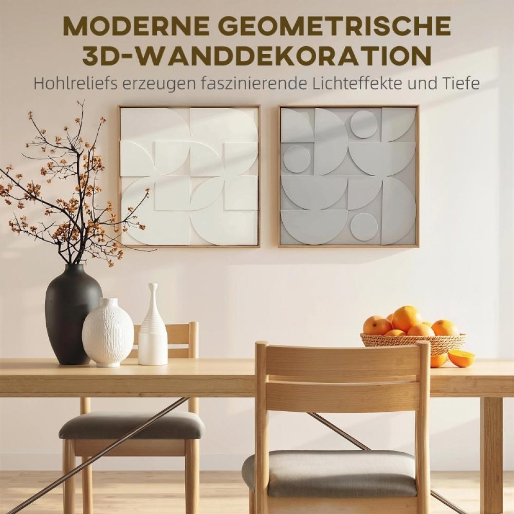Decoração de Parede 3D Moderna Conjunto 2 Peças Geométrica em Madeira Branca 80x80cm Sala Corredor Ornamento Decorativo - 4