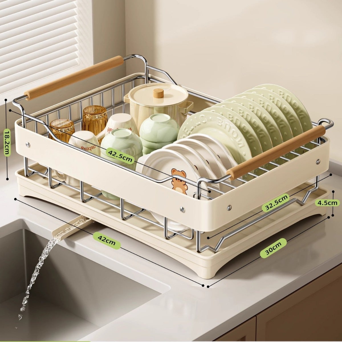 Escurridor de platos grande,escurridor platos multifuncional a prueba de óxido,con escurridor,escurridor de platos de encimera,Color acero inoxidable - 2